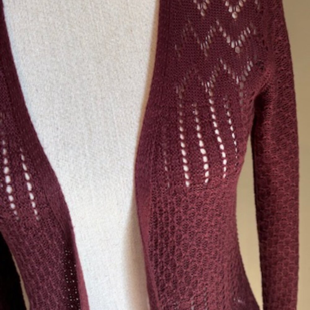 Love Ellie Burgandy Benhill Pointelle Duster Cardigan Medium Petite - Picture 4 of 10